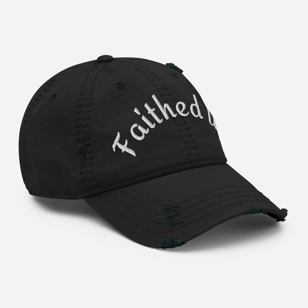 Faithed Up / Positioned – Black & White Distressed Embroidered Hat
