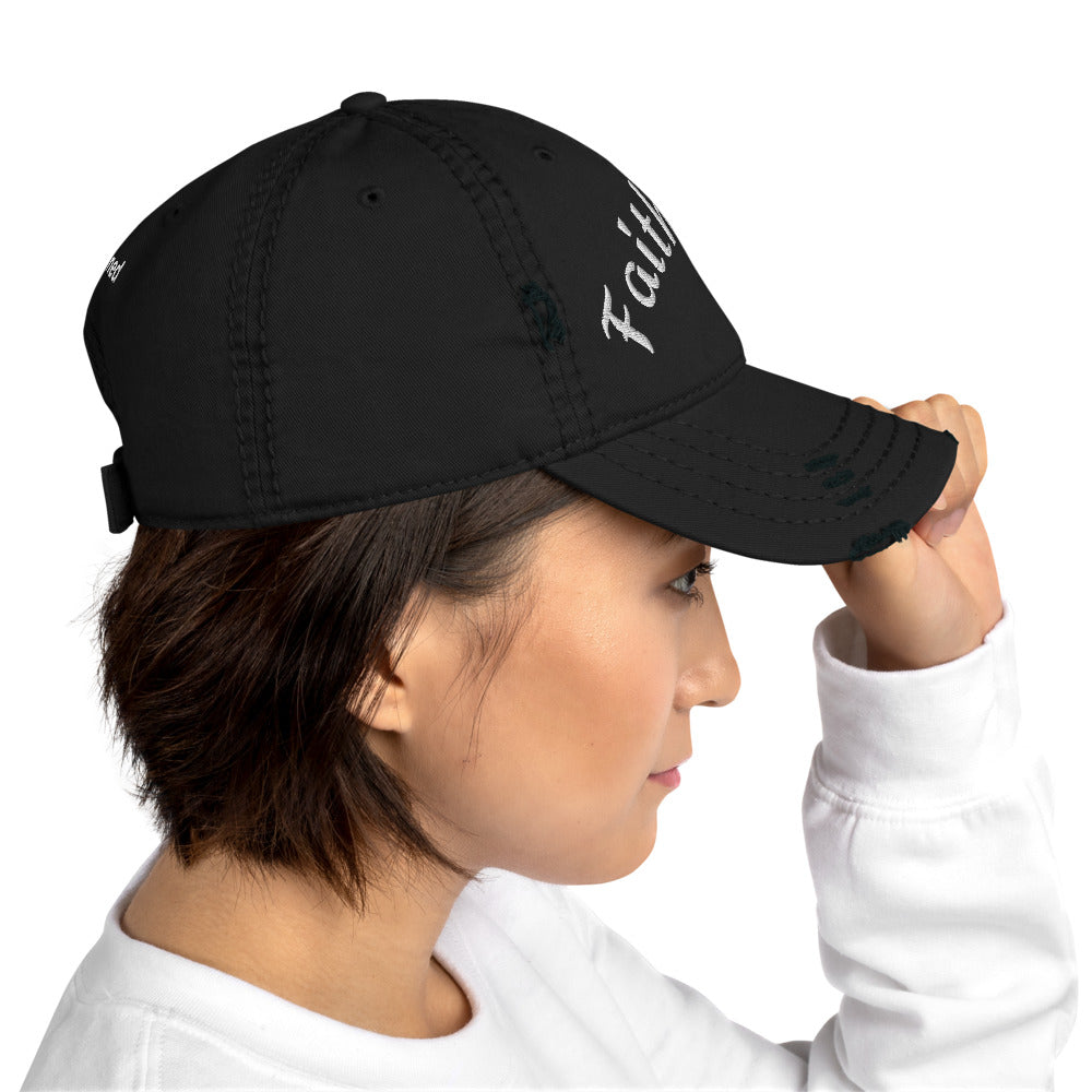 Faithed Up / Positioned – Black & White Distressed Embroidered Hat