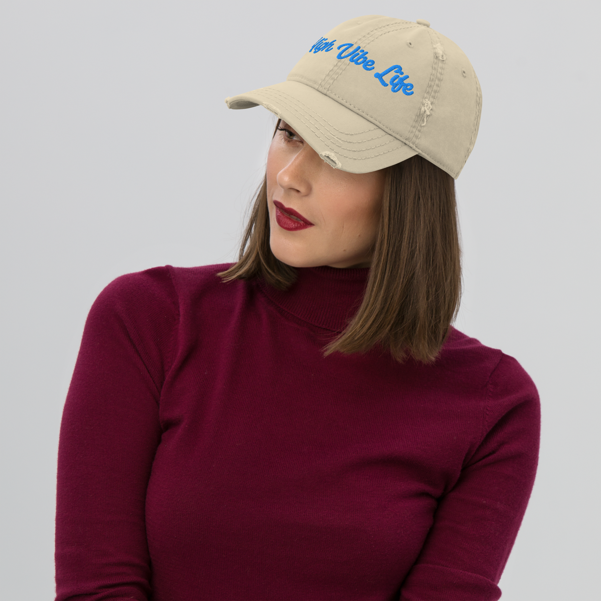 High Vibe Life - Distressed Embroidered Hat
